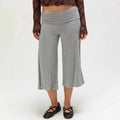 Knitted cropped wide-leg pants with folded waistband